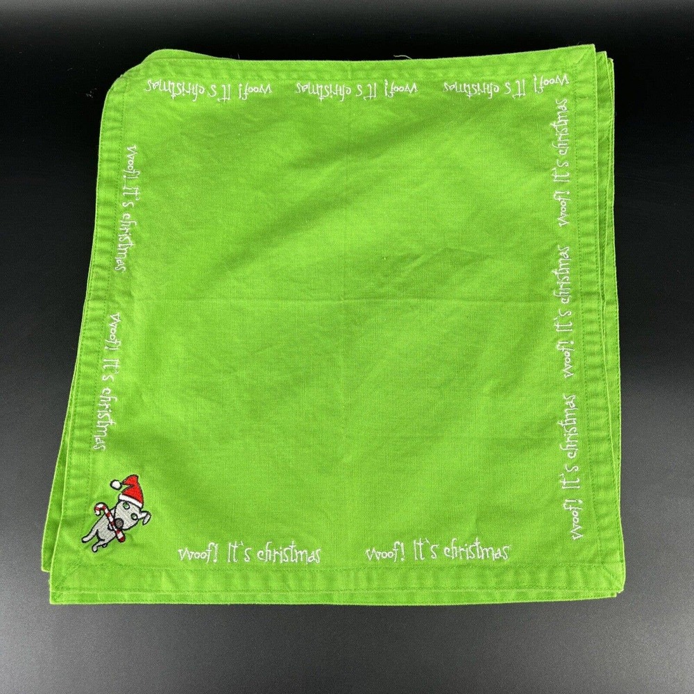Silvestri Green Christmas Napkins Embroidered Wood! It’s Christmas And Dog Set 4